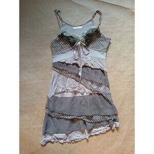 Forla Paris Mini Dress Womens M Gray Asymmetric Ruffles Whimsigoth Aesthetic